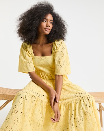 Simply Be Yellow Broderie Tiered Maxi Dress