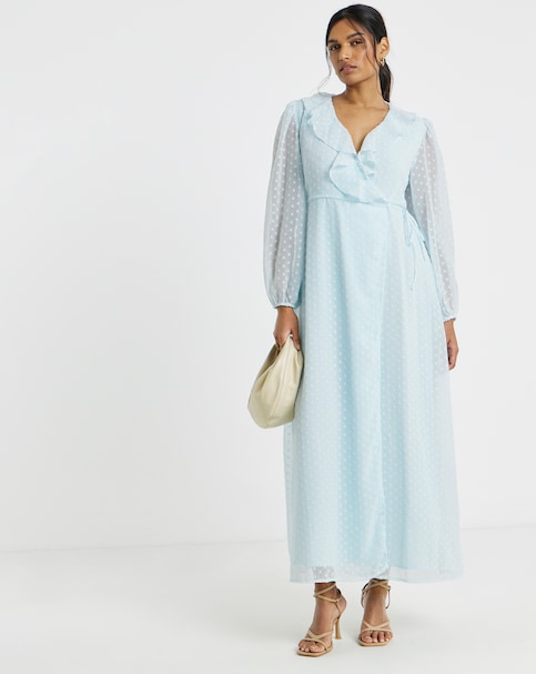 Vila Long Sleeve V-Neck Ankle Wrap Dress