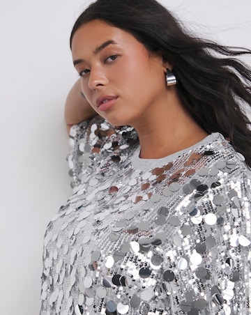 Silver Sequin T-Shirt Dress