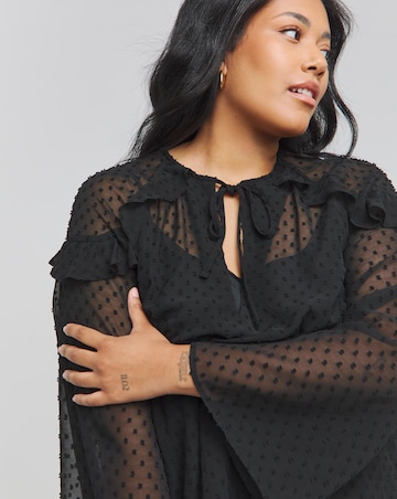 Joanna Hope Dobby Spot Ruffle Blouse