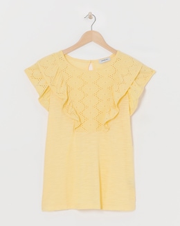 Simply Be Pale Yellow Broderie Yoke Top