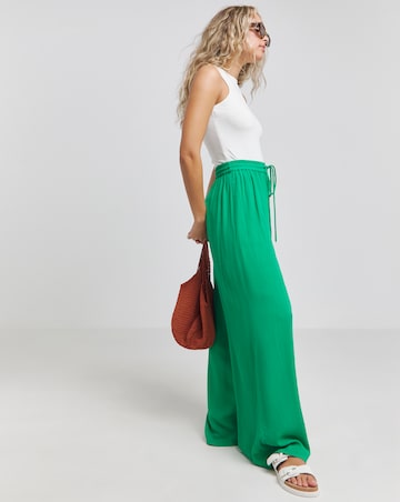 Green Crinkle Wide Leg Trousers