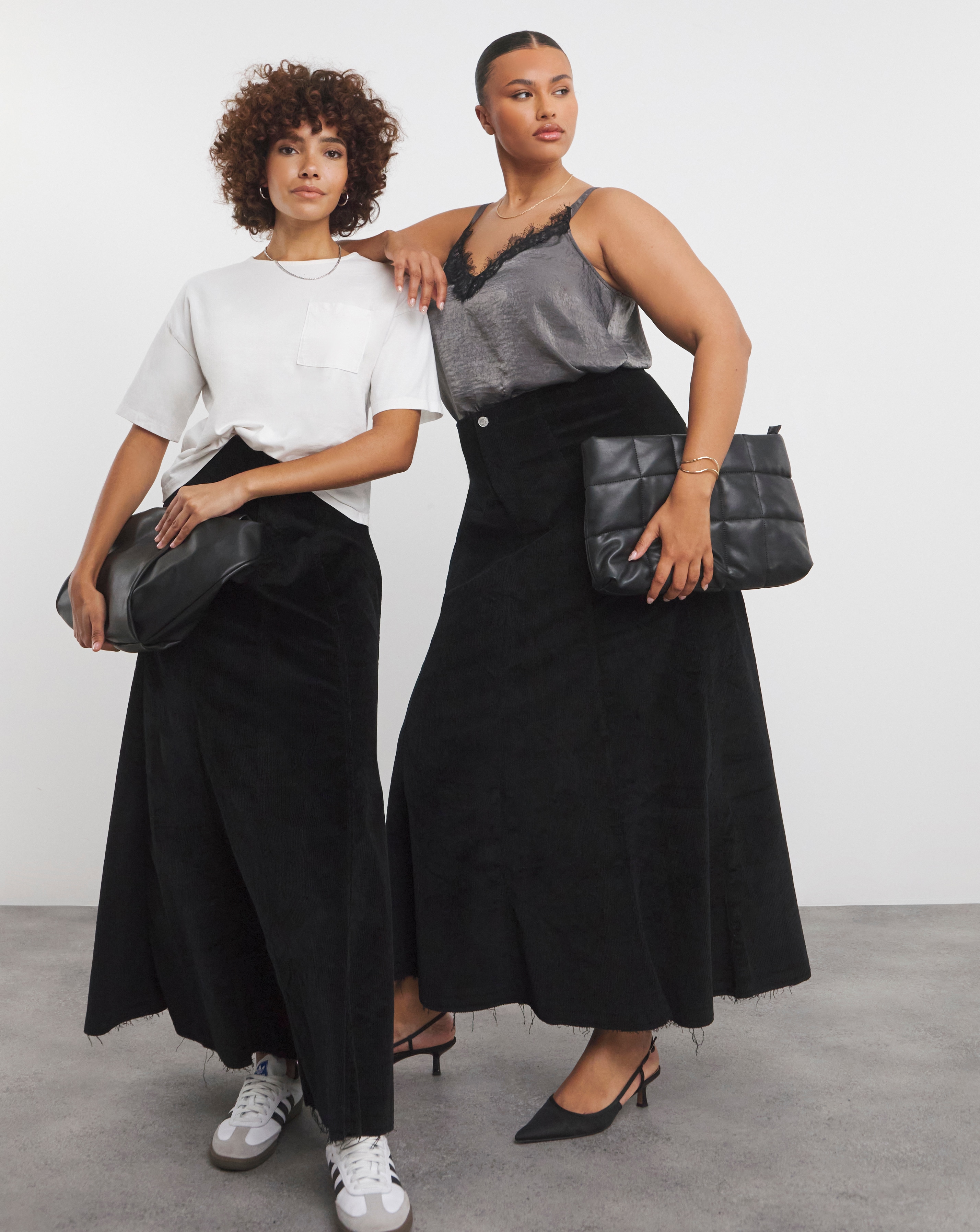 Black Cord Fit and Flare Denim Maxi Skirt Simply Be