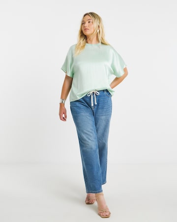 Rib Neck Satin Boxy Blouse