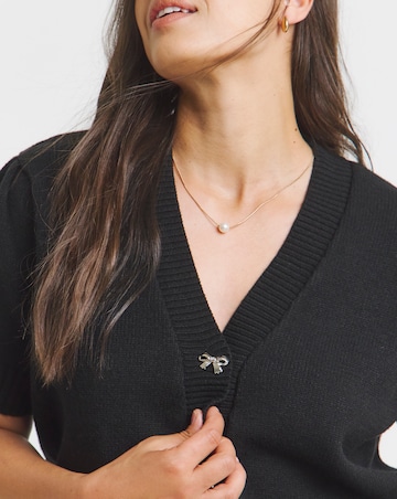 Black Bow Button Short Sleeve Cardigan