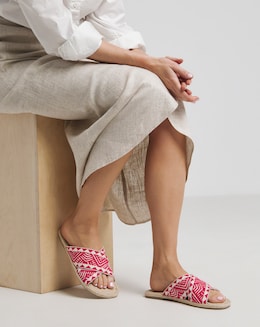Simply Be Finty Embroidered Crossover Strap Flat Sandals - Wide Fit (E)