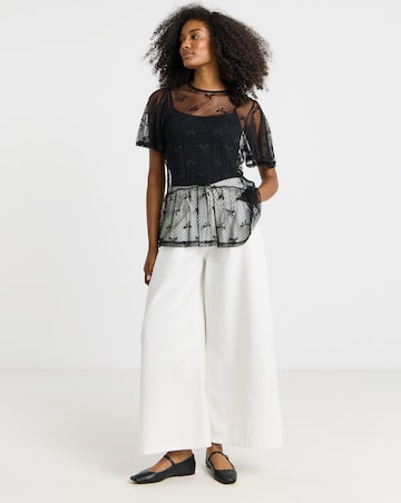 Simply Be Black Bow Print Lace Top