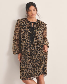 Leopard Lurex Dobby Bow Front Georgette Skater Dress