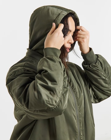 Olive Hooded Longline Bomber