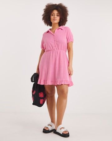 Pink Waffle Short Sleeve Shirt Dress