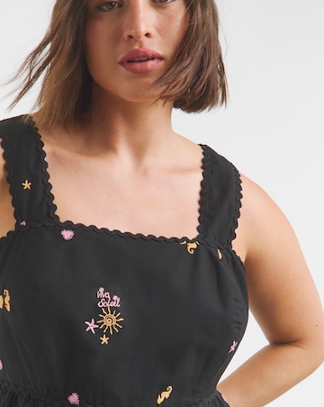 Simply Be Black Embroidered Midi Dress With Ric Rac