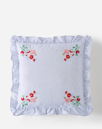 Julipa Estella Floral Embroidered Ruffle Cushion