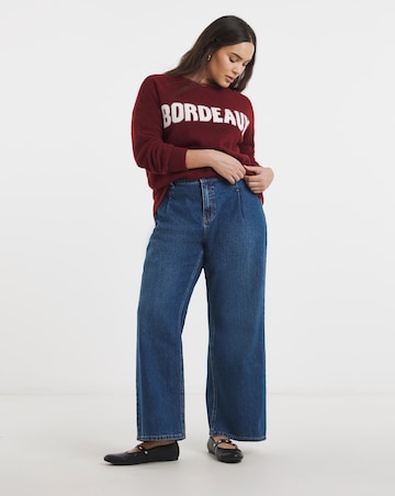 Simply Be Brushed Yarn Burgundy Slogan Knitted Crew Neck Jumper