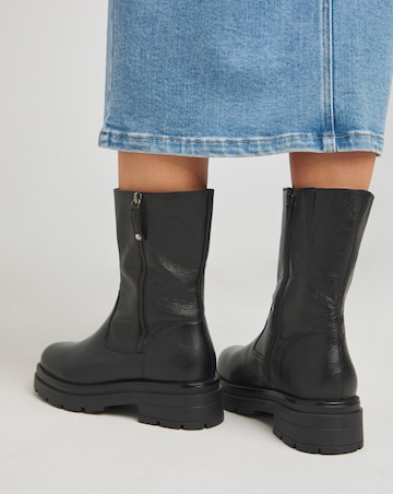 Breener Leather Outside Zip Chunky Ankle Boots - Wide Fit (E)