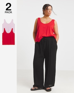 Simply Be Pink &amp; Red 2 Pack Pure Cotton Slouchy Vest
