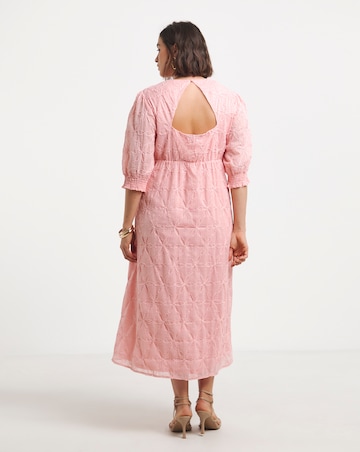 Simply Be Pink Embroidered Floral Button Up Midi Dress