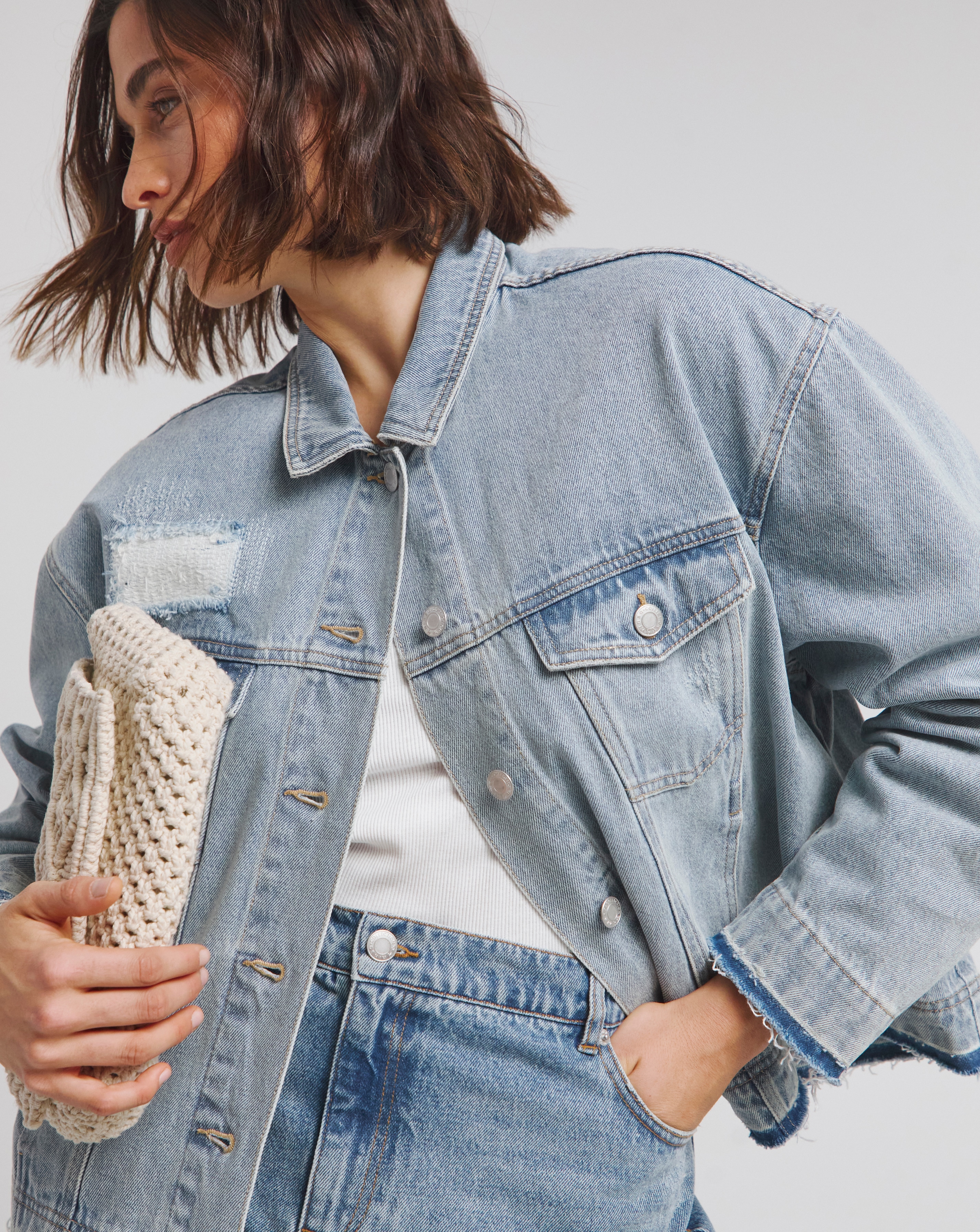 Light Wash Rip and Repair Denim Jacket Simply Be