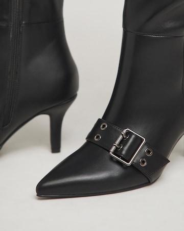 Maddox Knee Heeled Pointed Toe Boots With Eyelet Straps - Extra Wide Fit (EEE)