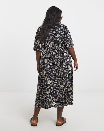 Simply Be Mono Floral Print Spun Viscose Wrap Midi Dress