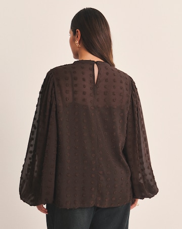 Dobby Exaggerated Sleeve Blouse