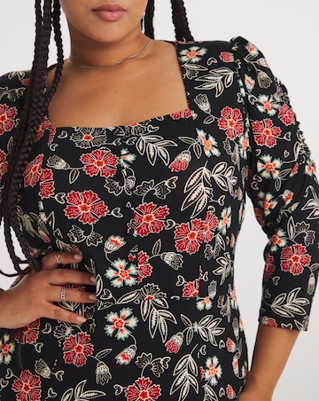 Joe Browns Black Floral Printed Long Sleeve Jersey Dress