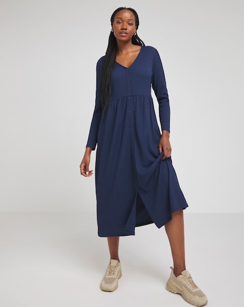 Simply Be - Women's Waffle Button up Midi Dress - Size 20 - Navy - 99% Polyester 1% Elastane