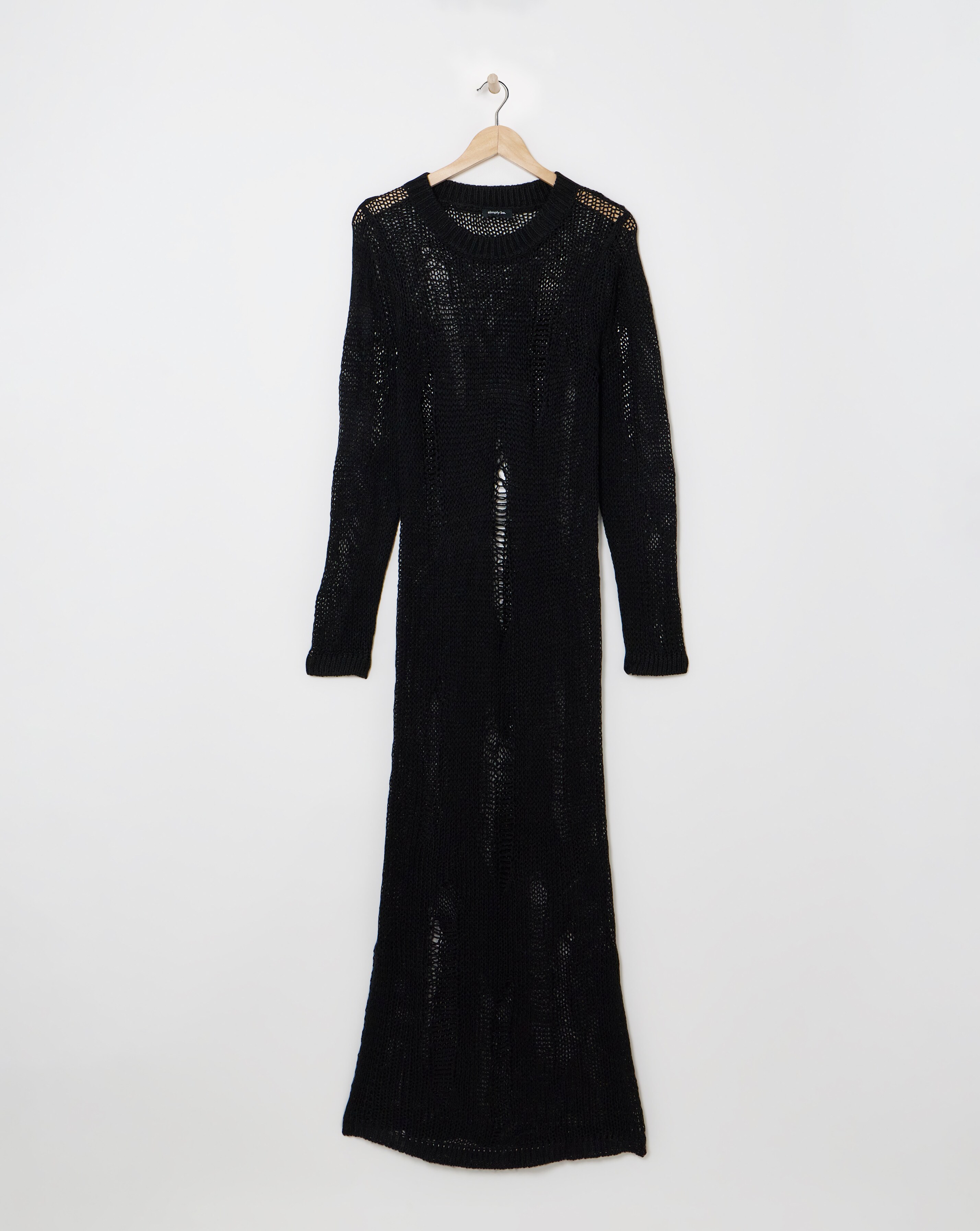 Black Crew Neck Ladder Knitted Dress