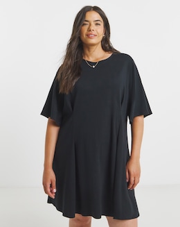 Black Cinched Waist T-Shirt Dress