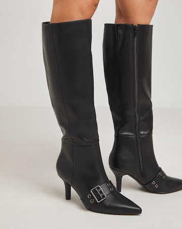 Maddox Knee Heeled Pointed Toe Boots With Eyelet Straps - Extra Wide Fit (EEE)