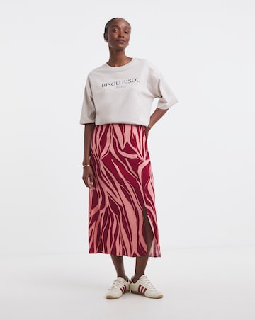 Spun Viscose Pink Zebra Side Split Midi Skirt