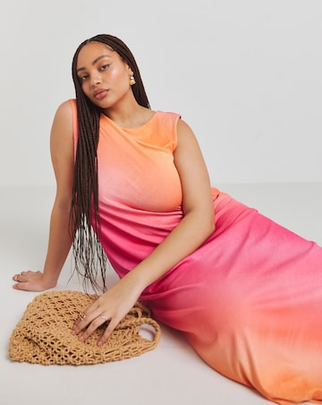 Simply Be Ombre Print Scoop Back Textured Mesh Maxi Dress