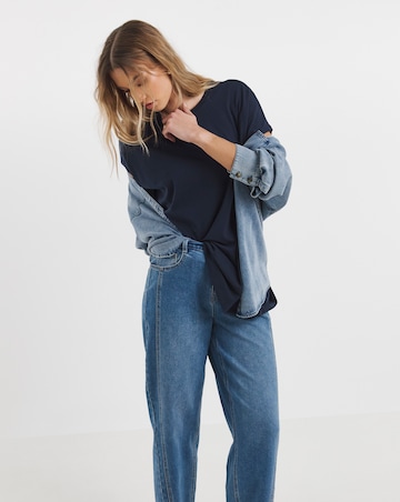 Navy Slouchy Dip Back Pure Cotton T-Shirt