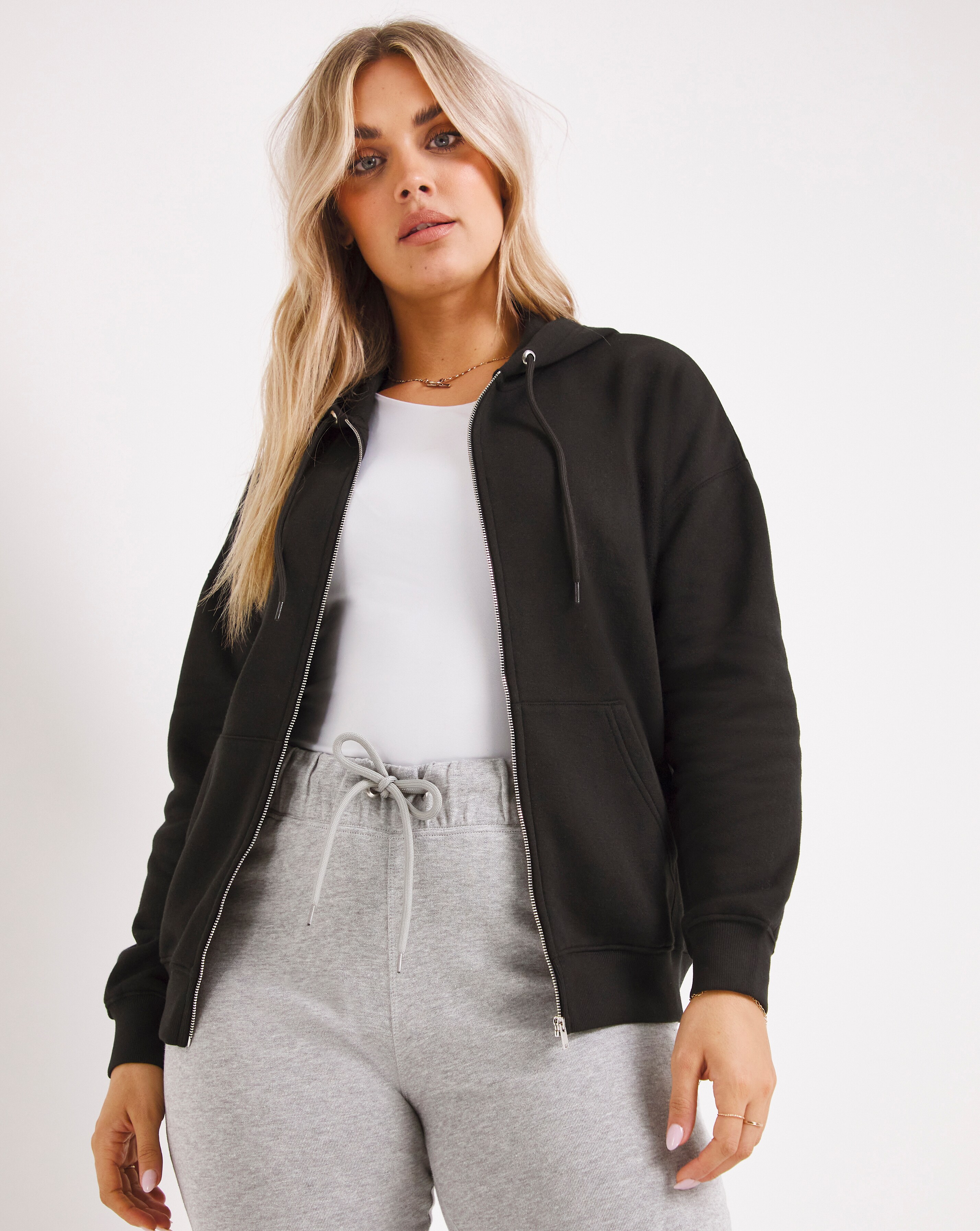 Long black zip up hoodie womens hotsell