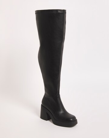 Birdie Stretch Over The Knee Heeled Boots Extra Wide EEE Fit Super Curvy Calf