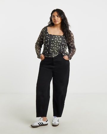 Green Deer Print Square Neck Mesh Top