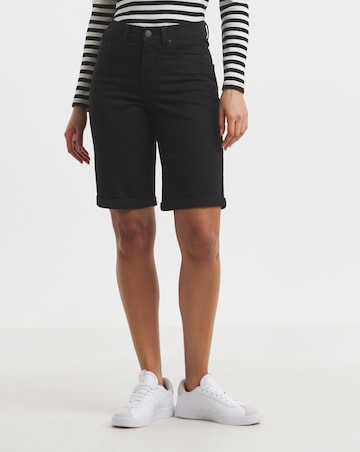 Simply Be Washed Black Denim Roll Hem Knee Short