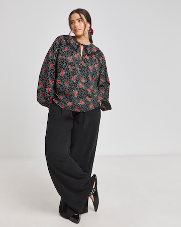 Simply Be Ditsy Floral Print Blouse with Lace Trim Collar