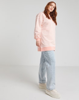 Peach &amp; Ivory Stripe Side Split Sweatshirt Tunic