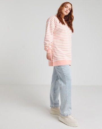 Simply Be Peach & Ivory Stripe Side Split Sweatshirt Tunic
