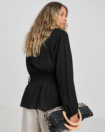 Simply Be Black Plunge Elasticated Waist Long Sleeve Blouse