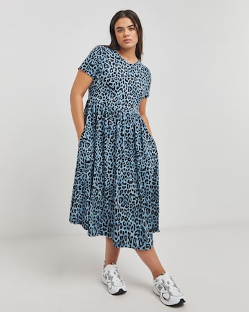 Blue Animal Supersoft Midi Dress With Pockets