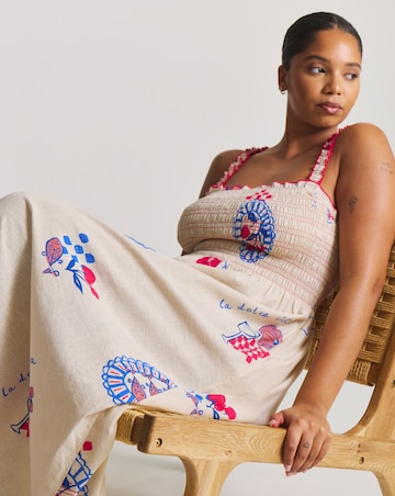 Simply Be Cotton Shirred Maxi Beach Dress Dolce Vita Print