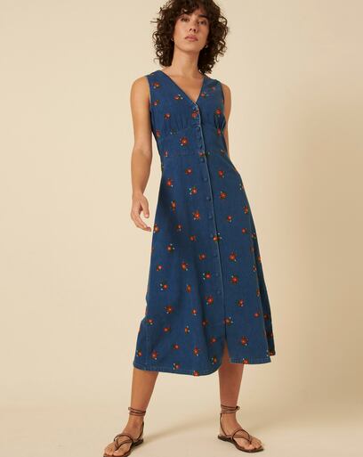 midi dress sandra jeans Light Denim Blue / M so its guaranteed to make your body look bomb Sandra Button Front Maxi Dress