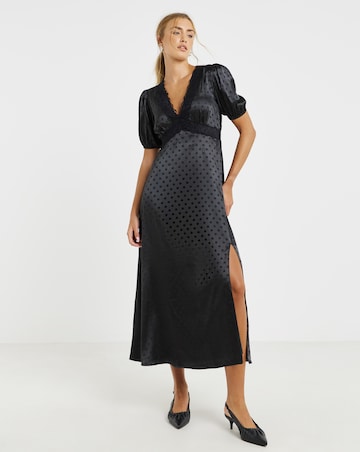 Lovedrobe Lace Trim Satin Jaquard Midaxi