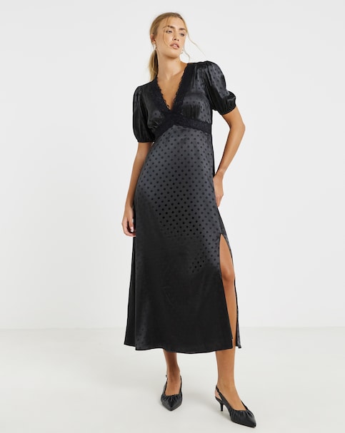 Lovedrobe Lace Trim Satin Jaquard Midaxi