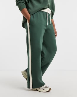 Forest Green &amp; Ecru Side Stripe Wide Leg Joggers