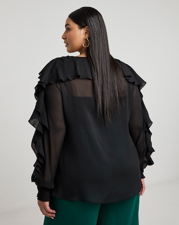 Joanna Hope Crinkle Chiffon Ruffle Blouse