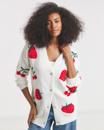 Ivory Strawberry Cherry Boyfriend Cardigan