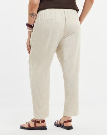 Simply Be Stone Tie Waist Linen Mix Tapered Trousers