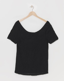 Simply Be Black Scoop Back Frill Lace T-Shirt